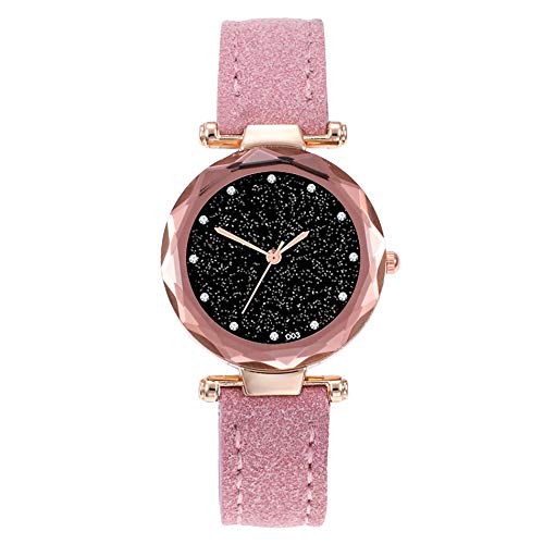 D03-B Reloj de Ocio Mujer Cuero Impermeable Relojes de Lujo Fecha Relojes de Cuarzo Relojes para Damas - Rosa