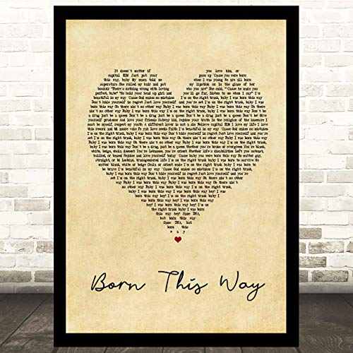 EaYanery Born This Way Vintage Heart Song - Póster con texto en inglés "Born This Way", diseño de texto en inglés "Canción inspirada en la canción de corazón" (45,7 x 35,5 cm)