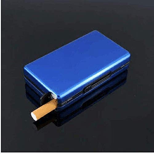 Estuche para Cigarrillos Aleación de Aluminio Estuche para Cigarrillos automático Estuche para Cigarrillos portátil de Metal Estuche para Cigarrillos a Prueba de Agua 10 Paquetes (Color: Azul)