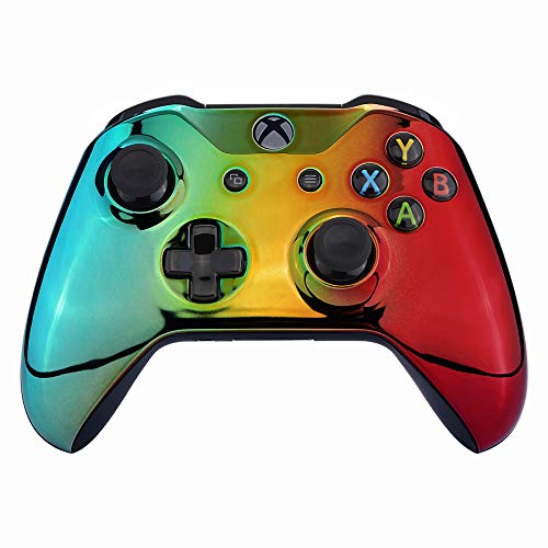 eXtremeRate Carcasa Gradual para Mando Xbox One S/X Funda Frontal Color Cromo Cian Oro Rojo Cubierta Protectora Case Shell de Reemplazo Kit para Controlador de Xbox One S & Xbox One X(Modelo 1708)