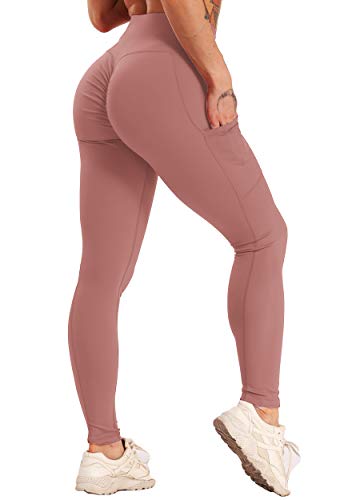 FITTOO Mallas Leggings Mujer Pantalones Deportivos Yoga Alta Cintura Elásticos Transpirables Rosa XL
