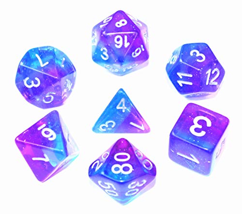 Flexble DND Dice Set de dados púrpura azul RPG Polyhedral dados para mazmorras y dragones Pathfinder D&D Juego de rol Juego de mesa 7-Die Set D20 D12 D10 D8 D6 D4 (dados Aurora)