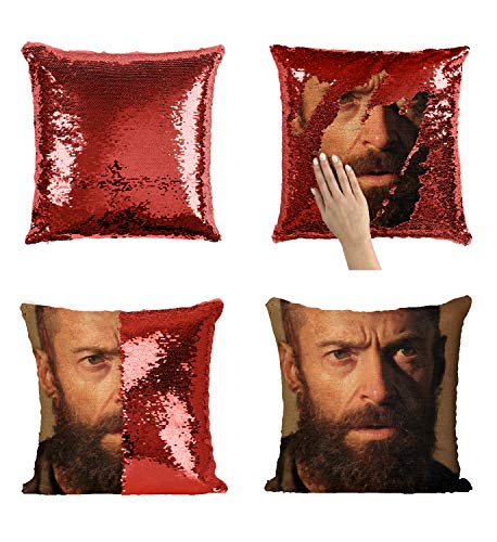 Hugh Jackman Beard The Greatest Showman_MA0151 Pillow Cover Sequin Mermaid Flip Reversible Scales Meme Emoji Actor Girls Boys Couch Office Sofa (Cover Only)