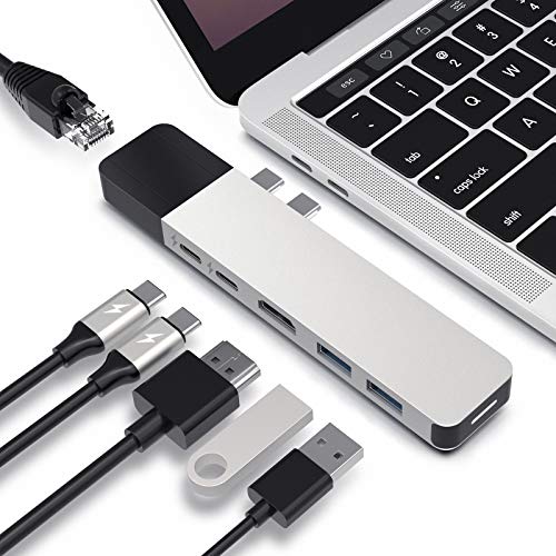 HYPER Drive Hub USB C, Adaptador del Cubo Doble Tipo C para Macbook Pro, 6 en 2 Multi-Puerto Thunderbolt USB-Dongle w Gigabit Ethernet, 100W de 40 GB/S C-USB, 5 GB/S-Type C 60W PD, 4K Hdmi