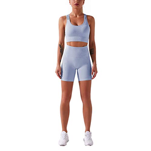 iSayhong Conjunto de 2 piezas de ropa deportiva sin costuras para mujer, sujetador deportivo de cintura alta, leggings para entrenamiento, correr, gimnasio, yoga, conjuntos