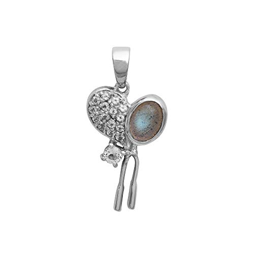 labradorita con piedra de luna bádminton bate diseño racimo colgante 925 joyas de plata
