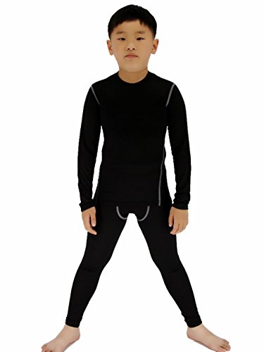 LANBAOSI Conjunto de ropa interior térmica para niños y niñas de secado rápido Negro 12