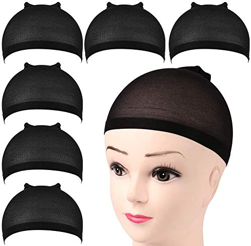 Medias de nailon – 6 gorras de peluca para pelo corto y largo elástico, banda elástica, malla de cúpula, peluca elástica de nailon para mujer