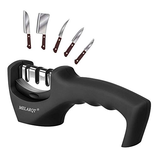 MELARQT - Afilador de cuchillos manual de 3 niveles, afilador de cuchillos, profesional, eficaz para acero inoxidable y cuchillos de cerámica