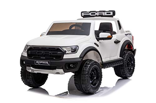 Mondial Toys Coche eléctrico para niños Ford Ranger Raptor 12 V Pick Up 2 plazas asientos de piel mando a distancia blanco