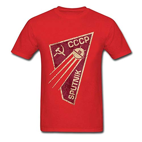 OF Geometric T-Shirt Men CCCP T Shirt Russia C C C P Tshirt Sputnik-1 Space Program Tees Custom USSR Tops Streetwear Punk Shirts Red M