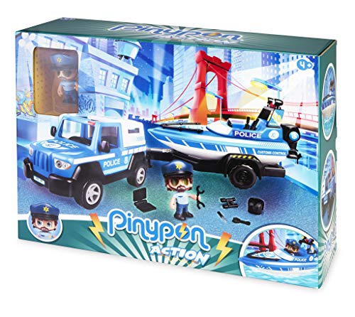 Pinypon Action. Pickup de Policía con Lancha para niños y niñas de 4 a 8 años (Famosa 700016265)