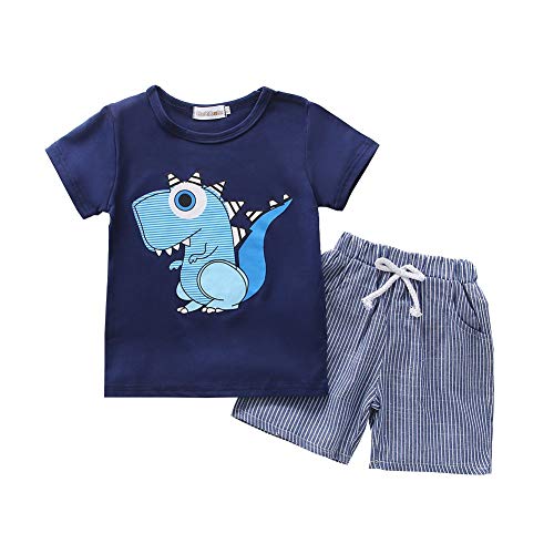 Ropa de Bebé Niño Trajes Camisa Superior con Estampado de Dinosaurio de Manga Corta de Verano, Conjunto de Ropa para Pantalones Cortos