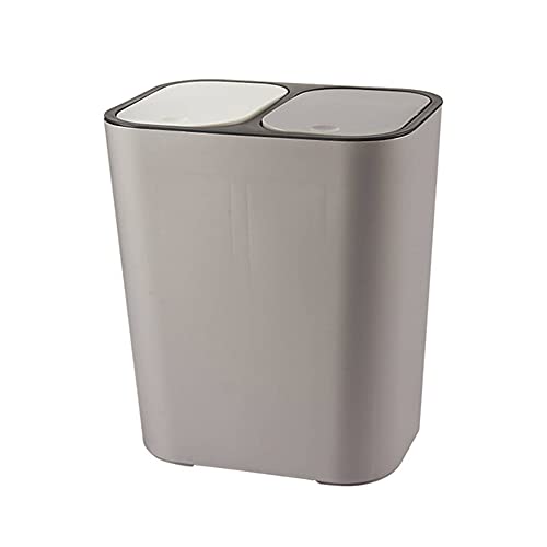 RUONING Cubo de basura rectangular para separación en seco y húmedo, cubo de basura de plástico con botón de doble compartimento para reciclaje, puede para cocina, oficina, hogar, color gris oscuro
