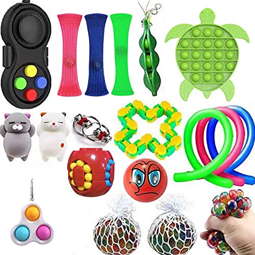 Sensory Fidget Toys Set, Stress Relief and ADHD Autism Cube Top Toy for Kids and Adults, Pack of Squeeze Balls, Soybean Squeeze, Push Pop Bubble Fidget Toy (Pattern B, One Size)