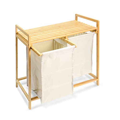 uyoyous Cesto de bambú para la ropa sucia con 2 bolsas extensibles para dormitorio, cuarto de baño o lavandería, 66 x 31 x 76 cm, color beige