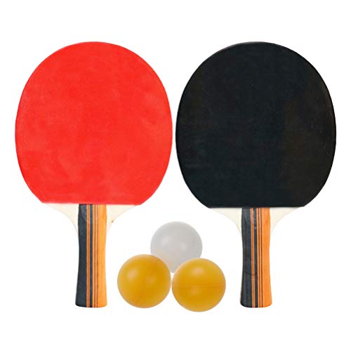 ABOOFAN 1 juego de raqueta de tenis de mesa de madera con doble espinilla – en raqueta de pingpong con 3 pelotas de tenis de mesa para jugador adolescente (negro y rojo mango largo horizontal)