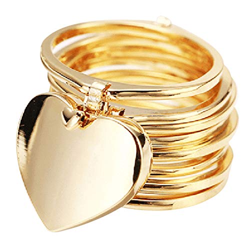 Aemiy 2 en 1 pulsera para mujer, anillos de dedo con corazón retráctil transformable pulsera de joyería, dorado, 9