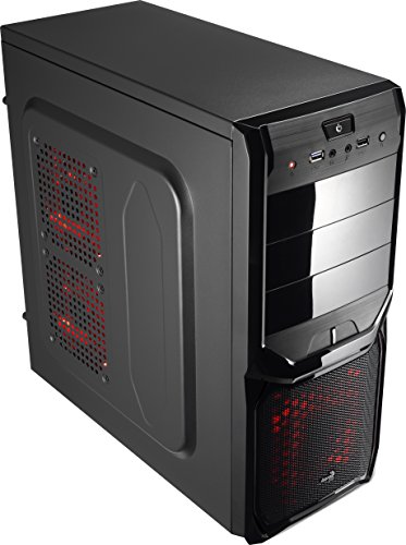 Aerocool V3XAD - Caja gaming para PC (semitorre, ATX, 7 ranuras de expansión, capacidad hasta 4 ventiladores, incluye ventilador trasero 8 cm y frontal LED rojo 12 cm, USB 2.0/3.0), color negro