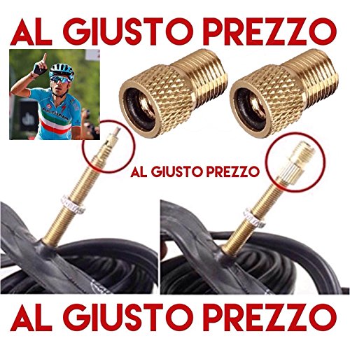 AlGiustoPrezzo ® - Juego de 2 adaptadores universales para válvulas de bicicleta Presta y Schrader, para bicis de carretera y de montaña, para inflar con compresor o bomba a pedal - Hechas en Italia
