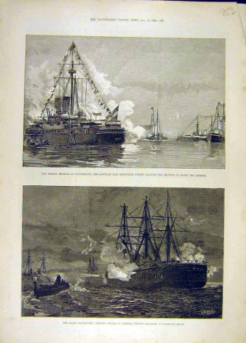 Antiguo original victoriano impresión 1890 emperador alemán Portsmouth Alberta Tyron Torpedo 538051