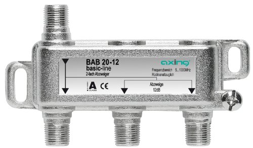 Axing BAB 20-14 - Derivador Acoplador direccional de señal TV 14 dB con Conector de F para TDT Radio CATV televisión por Cable, 2 Salidas (5-1006 MHz)