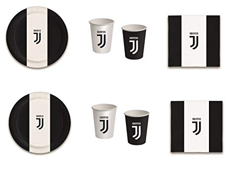 Casa Dolce Casa Kit n.º 1 con 8 Platos, 8 Vasos y 20 servilletas, Juego de fútbol F.C. Juventus para cumpleaños, Eventos y decoración de Mesa