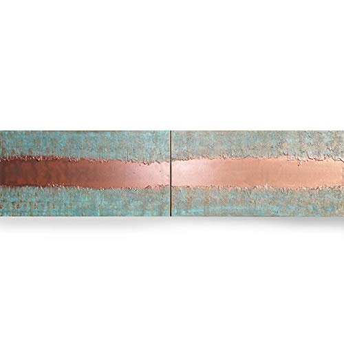 cobre y pátina Abstracto A444 - díptico industrial con textura, arte original, pinturas abstractas con textura del artista Ksavera