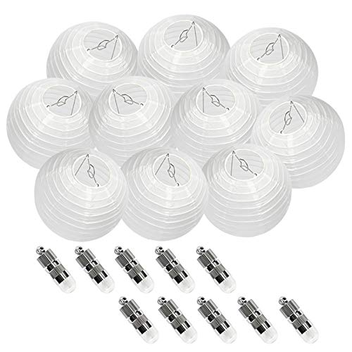 Dazone - 10 farolillos chinos blancos de papel con LED bola china para decoración de bodas, cumpleaños, fiestas, casas, Navidad (30 cm)
