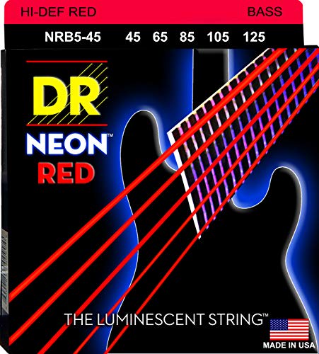 Dr Handmade cuerdas nrb5 – 45 K3 Neon Hi-Def graves 5 cuerdas para guitarra, tamaño mediano, color rojo