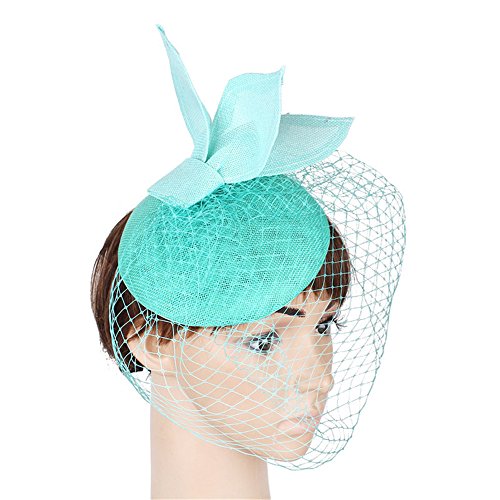 Fascinator Elegante de Las Mujeres Cinta para la Cabeza Malla para el Pelo Banda para el Pelo Cóctel Sombrero Fiesta Chicas Mujeres Fascinator Sombrero Nupcial Accesorios (Color : Lago Azul)
