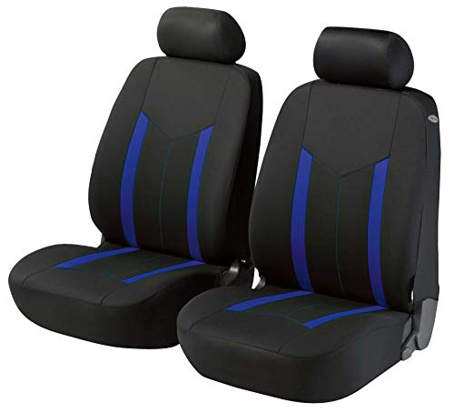 Funda de asiento de coche WALSER Hastings con cremallera, funda de asiento ZIPP-IT de coche, 2 fundas de asiento delanteras negro/azul 11796