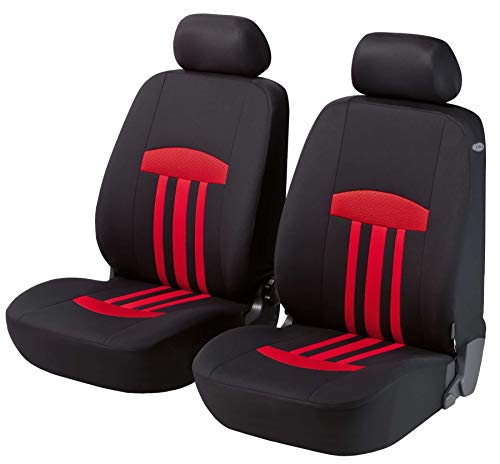 Funda de asiento de coche WALSER Kent con cremallera, funda de asiento ZIPP-IT de coche, 2 fundas de asiento delanteras negro/rojo 11797