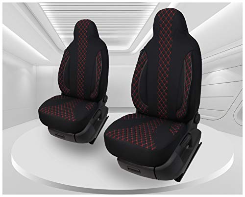 Fundas de asiento compatibles con Fiat Ducato tipo 250 a partir de 2006 conductor y copiloto, FB:PL402 (negro con costuras rojas).