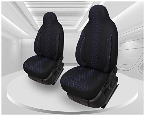 Fundas de asiento compatibles con Fiat Ducato tipo 250 año a partir de 2006, conductor y copiloto FB: PL406 (costuras en negro/azul)