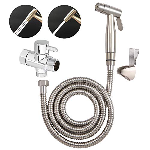 Hibbent Dual Function 2 Sprayer(Stream/Jet) Hand Held Bidet Toilet Sprayer Shattaf Cloth Diaper Sprayer Kit - Personal Hygiene Cleaning with No Leaking Toilet Attachment - Stainless Steel