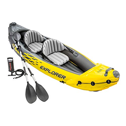 Intex Pack Kayak Doble Hinchable Explorer K2 + 2 Chalecos Ayuda a la Flotación para Adulto