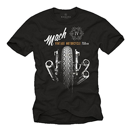 MAKAYA Camisetas Moteras - Vintage Moto Mach 4 Hombre Negro L