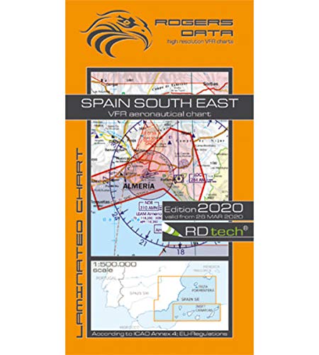 Mapa de aviación VFR 500k del sureste de España Rogers Data: Carta aeronáutica VFR del sureste de España - Mapa de la OACI 2019, escala 1: 500.000 Rogers Data GmbH
