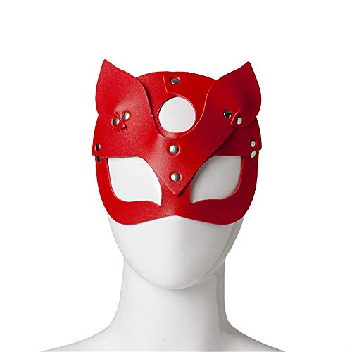 Máscara del gato de cuero atractivo para la máscara de la cabeza del gato Mujeres Negro Ojo Fiesta de Carnaval máscara de Halloween Catwoman cosplay máscara de accesorios de vestuario,Rojo