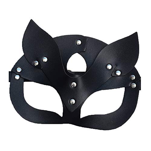 Máscara del gato de cuero atractivo para la máscara de la cabeza del gato Mujeres Negro Ojo Fiesta de Carnaval máscara de Halloween Catwoman cosplay máscara de accesorios de vestuario,Negro