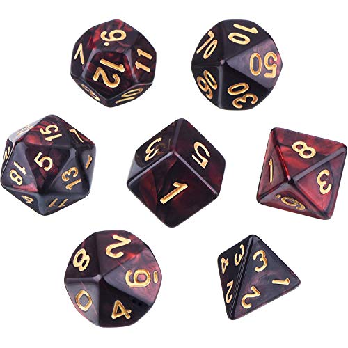 MUCHEN SHOP Dados Poliédricos Set,7 Piezas Dados poliédricos para DND MTG RPG Mazmorras y Dragones para Fiestas Juegos de Mesa de reunión Familiar D4 D6 D8 D10 D12 D20(Negro Rojo)