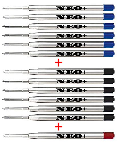 Recargas de bolígrafo de calidad, económicas pero de larga duración, 12 piezas, punta mediana. Se adapta a Parker Ball Pen también. Repuesto de estilo G2 (6 x NEGRA + 6 x AZUL + 1 TINTA ROJA)