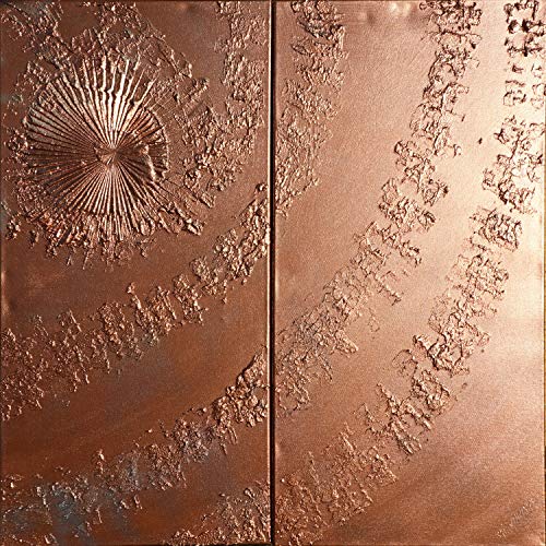 remolino de cobre Abstracto A658 - díptico industrial con textura, arte original, pinturas abstractas con textura del artista Ksavera
