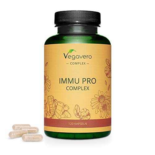 Suplemento Para Sistema Inmunitario* Vegavero® | 100% Natural | Equinácea + Vitamina C + Jengibre + Vitamina D3 + Zinc + Selenio | 120 Cápsulas | Apto Para Veganos | Immu Pro Complex