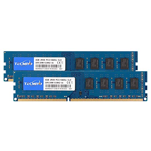TECMIYO 8GB Kit (2 X 4GB) PC3-10600U DDR3 1300MHZ DIMM DDR3-1333 UDIMM 2RX8 Dual Rank CL9 1.5V 240 Pin Unbuffered Non-ECC Udimm Desktop Memory RAM for Intel AMD System