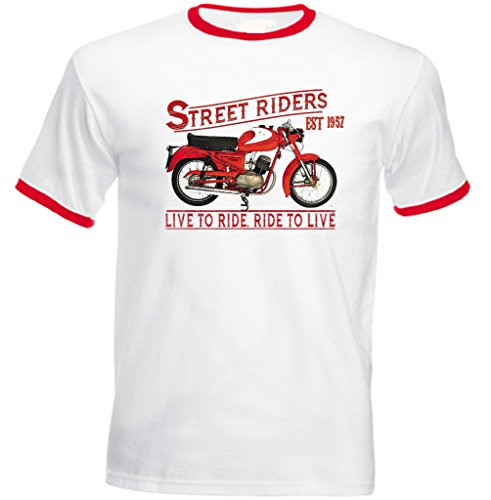 TEESANDENGINES Men's Ducati 125 Turismo Tshirt de Hombre con Bordes Rojos Size Xxlarge