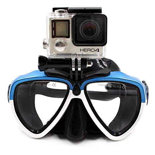 TELESIN Vaso de Buceo de Silicona con máscara de Buceo Desmontable Máscara de Buceo Gafas de natación para Deportes Cámara GoPro HD Hero 2 3 4 5 6 (Azul y Blanco)