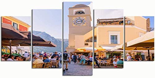 Thznmg Cuadros En Lienzo Arte 200X100 Cm/ 78.8"X 39.4"Paintings Modern Canvas Painting Wall Art Pictures 5 Pieces, Capri Italy Wall Decor HD Printed Posters Oficina Póster Photo Wall
