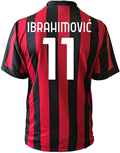 3rsport Camiseta Milan Ibrahimovic 11, réplica autorizada para niño (tallas 2, 4, 6, 8, 10, 12), adulto (S, M, L, XL), rojo y negro, 10-11 anni